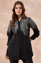 Black Shirt with Silver Metallic Fringe Embroidery