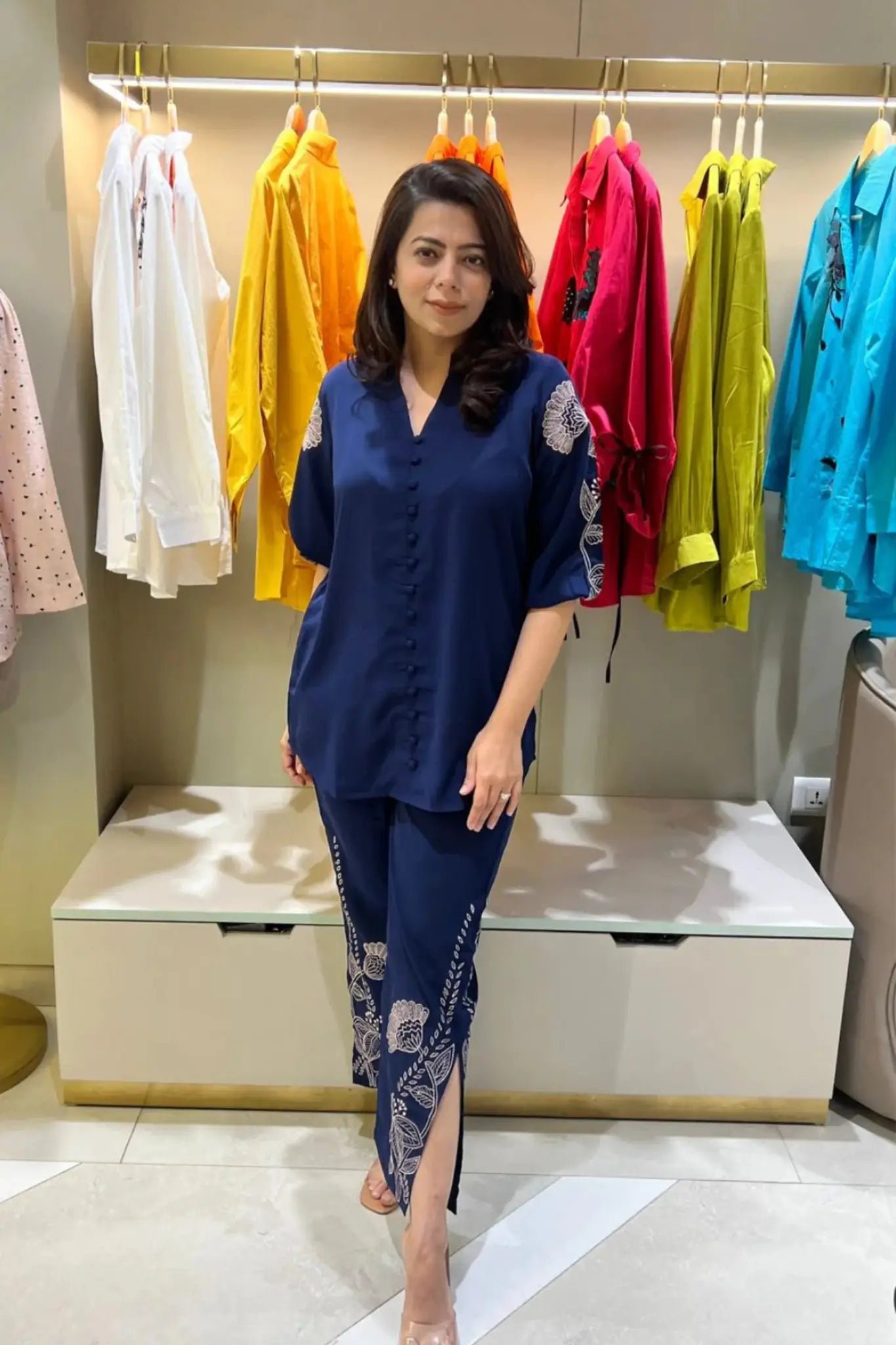 Navy Blue Embroidered Co-ord Set