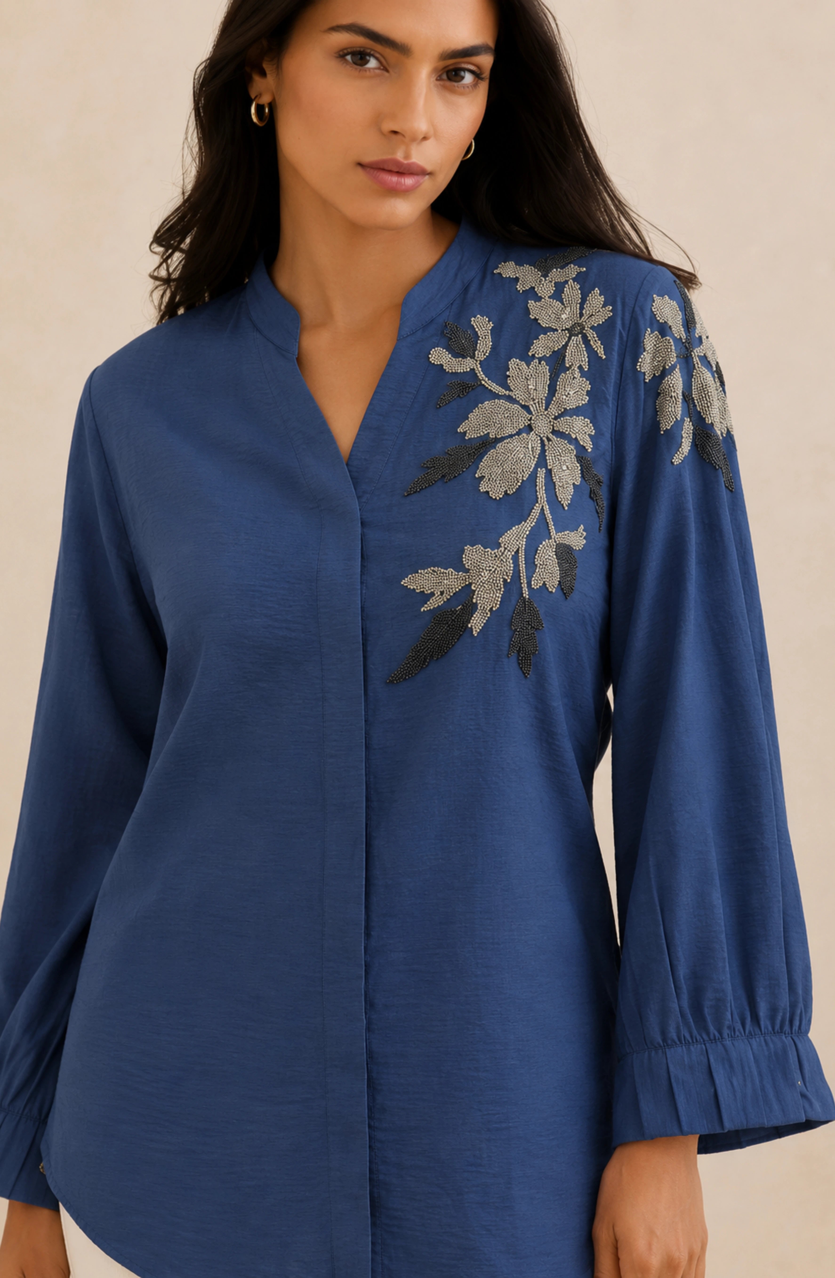 Navy Blue Silver Embellished Shirt