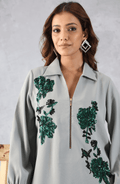 Elegant Sage Grey Embellished Co-Ord Set for Women