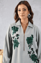 Elegant Sage Grey Embellished Co-Ord Set for Women