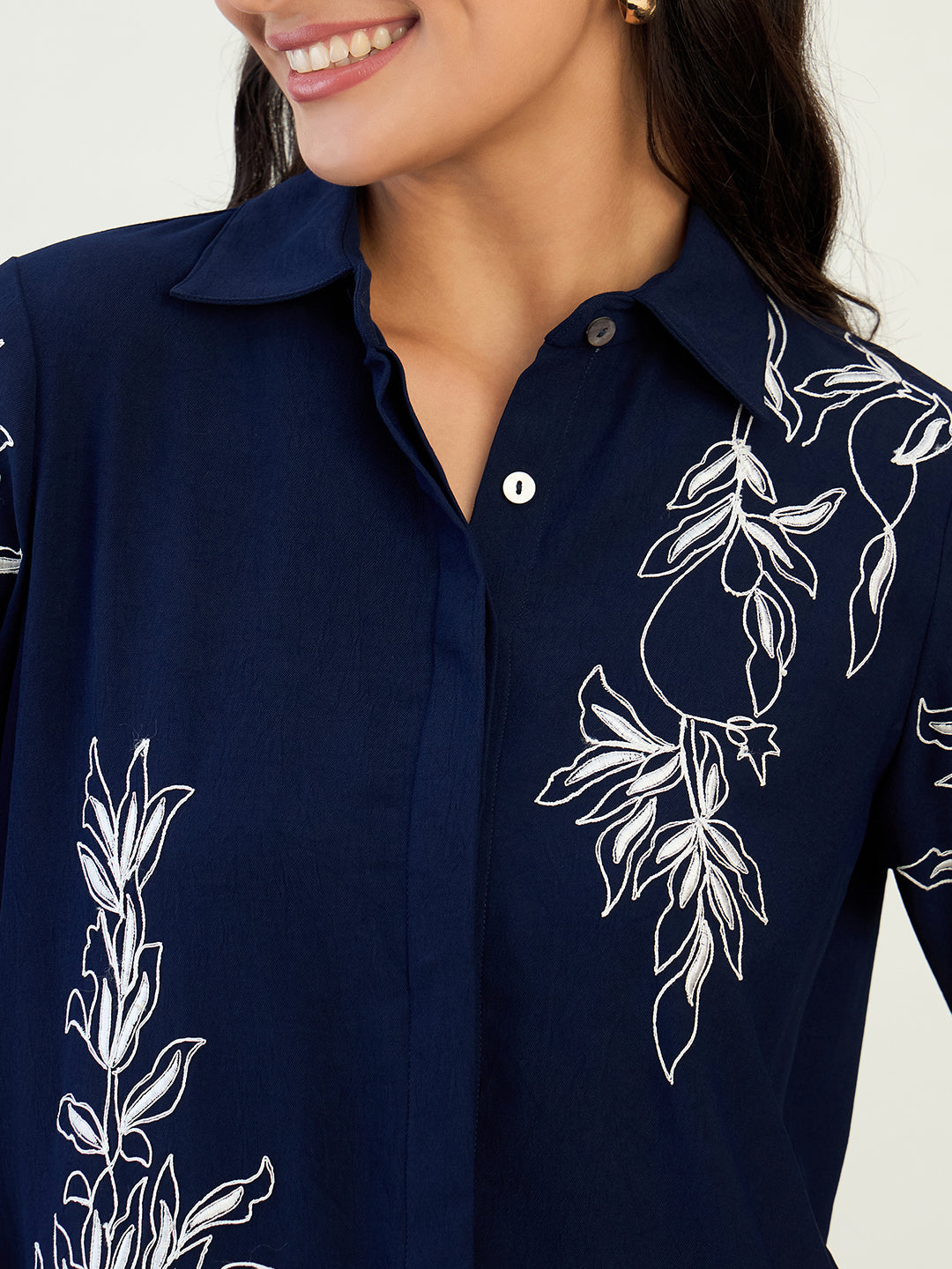 Navy Blue Embroidered Shirt