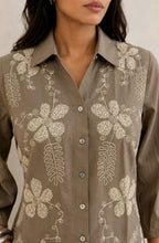 Beige Floral Meadow Embroidered Shirt