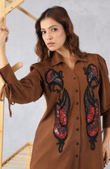 Elegant Brown Sequin Shirt