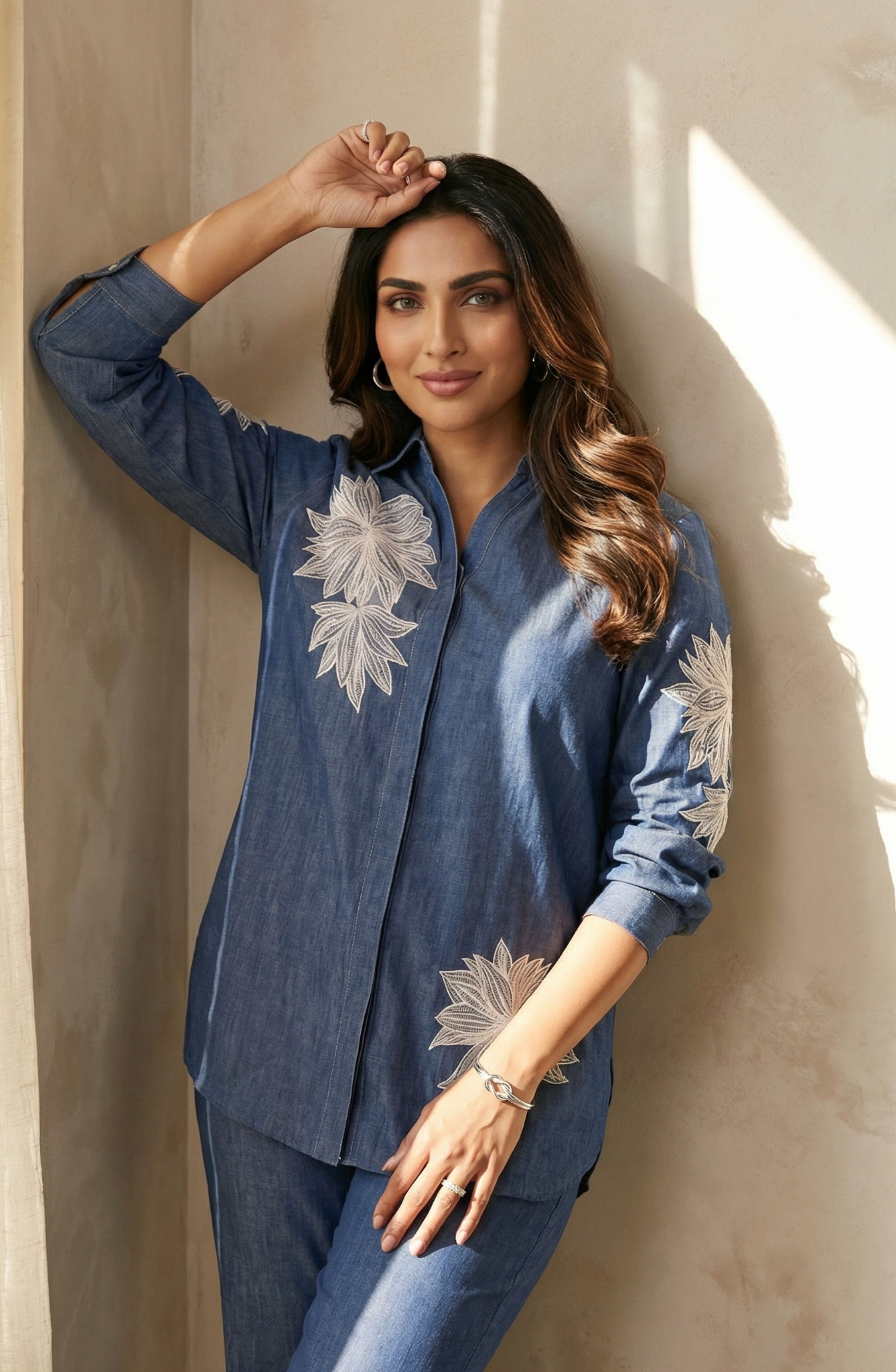 Cotton Denim Floral Co-Ord Set