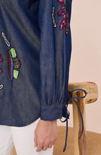 Cotton Denim Hand Embellished Zipper Shirt