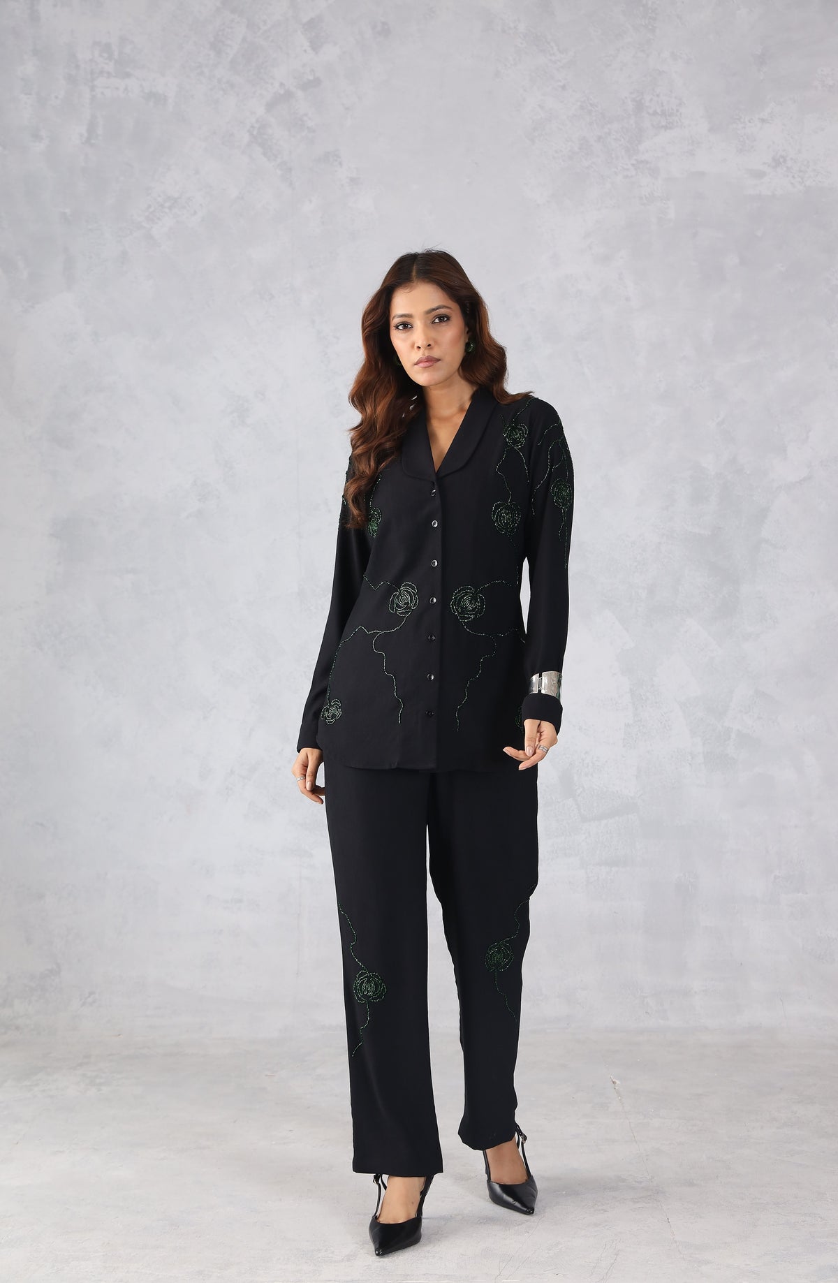 Classic Black & Green Embellished Co-Ord Set