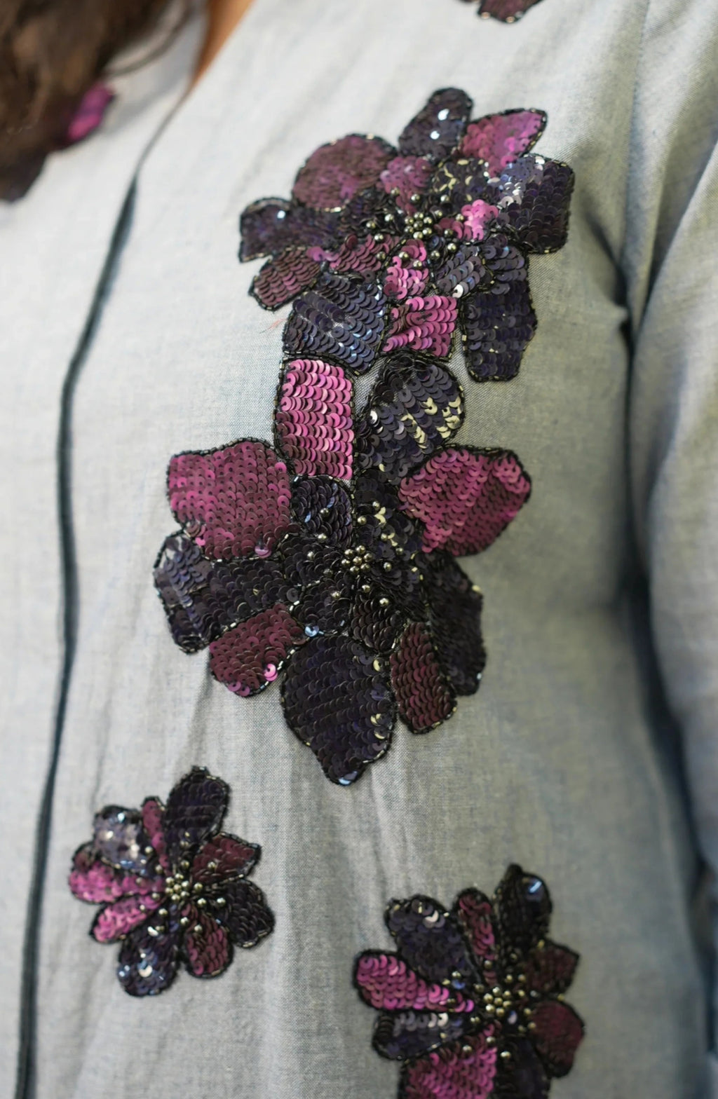 Cotton Denim Sequin Shirt