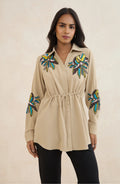 Beige Waist Tie Embellished Shirt