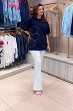 Navy Blue Floral Embellished T-Shirt