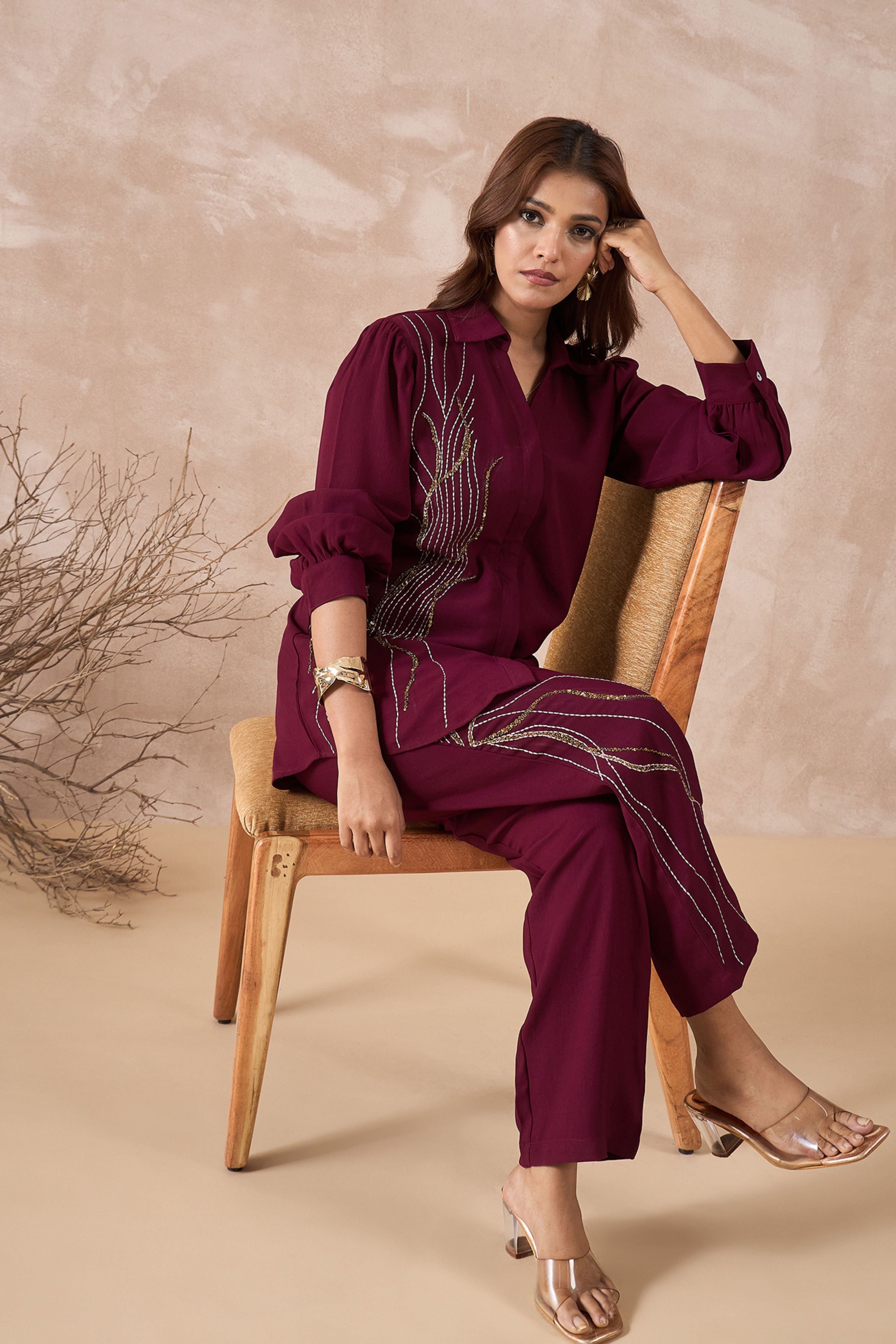 Maroon Embellished Co-Ord Set