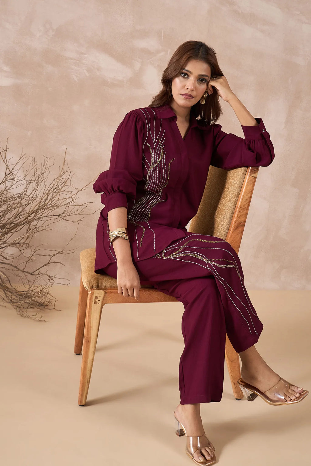 Maroon Embellished Co-Ord Set