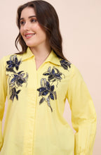 Yellow Shirt with Navy Sequin Floral Embroidery