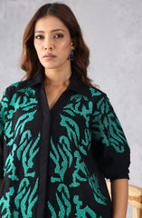 Black & Green Abstract Embroidered Shirt