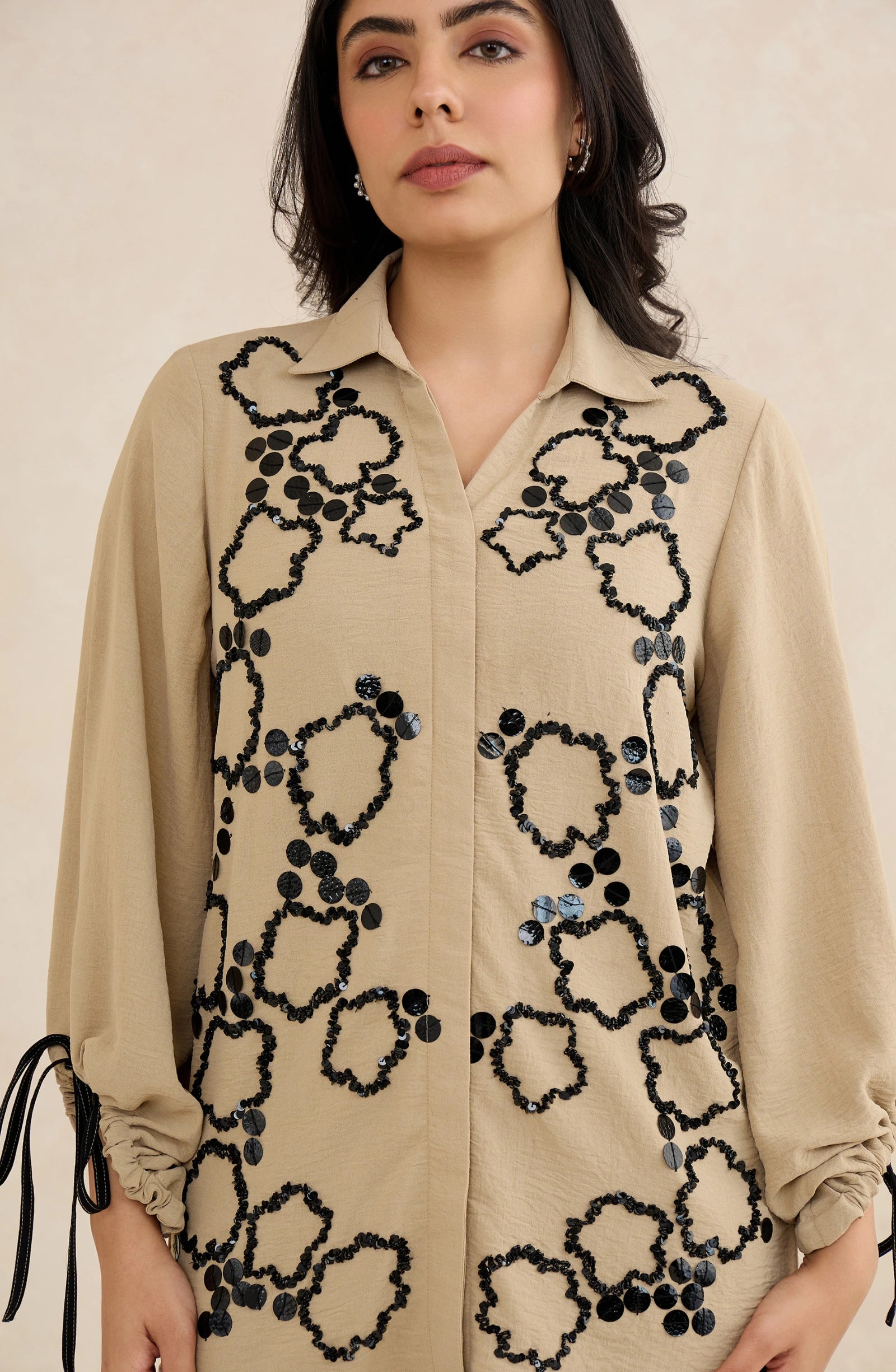 Beige Sandstone Embellished Shirt