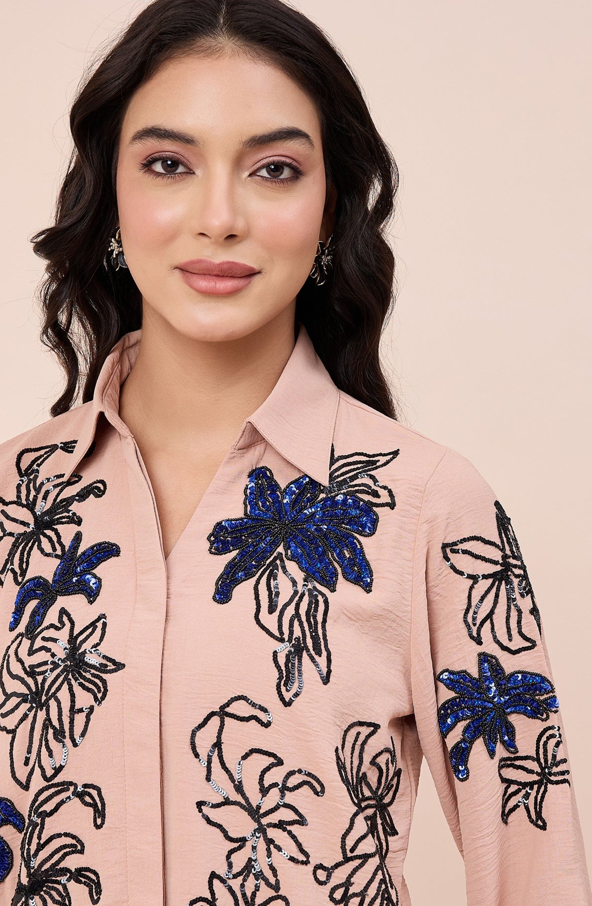 Blush Pink Embellished Floral Shirt