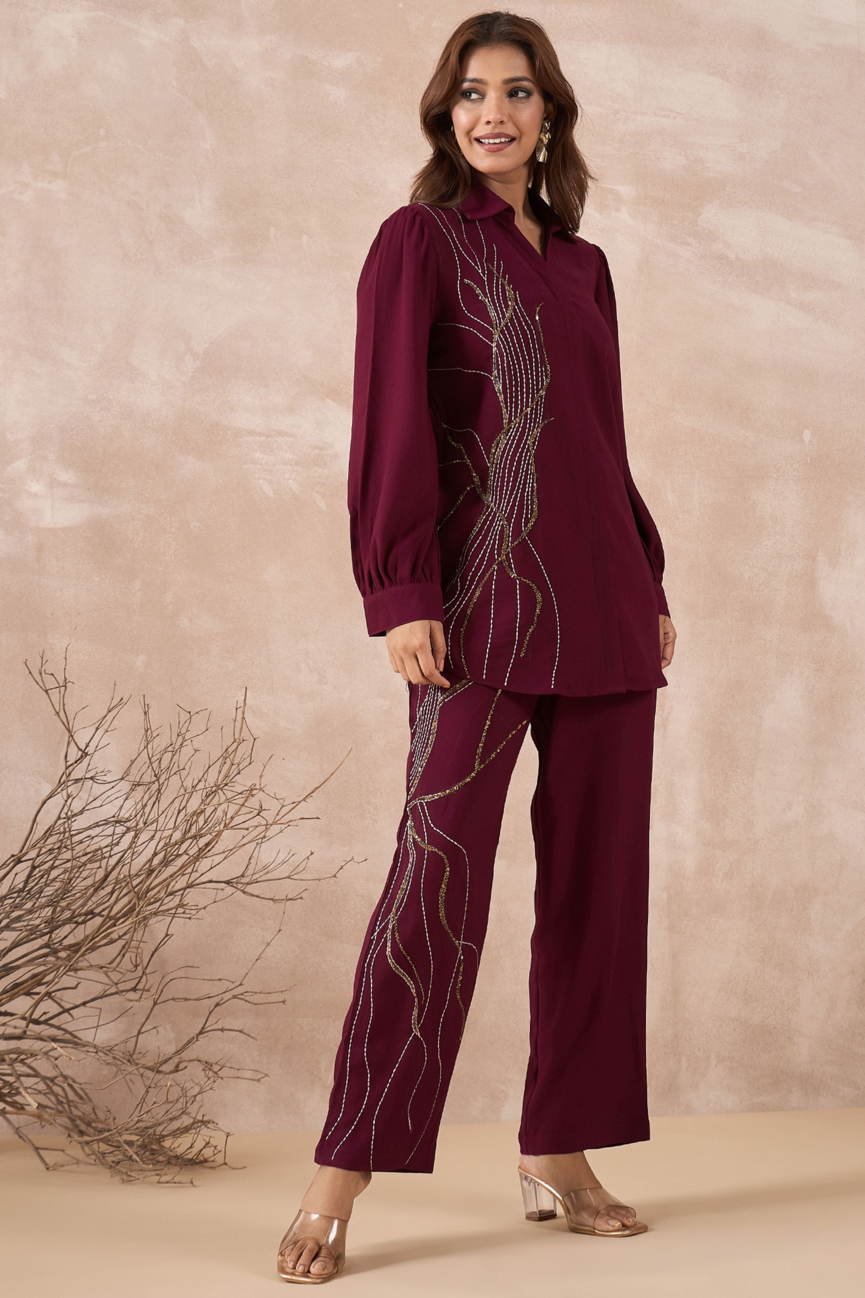 Maroon Embellished Co-Ord Set