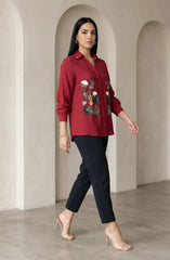 Wine Red Embellished Shirt