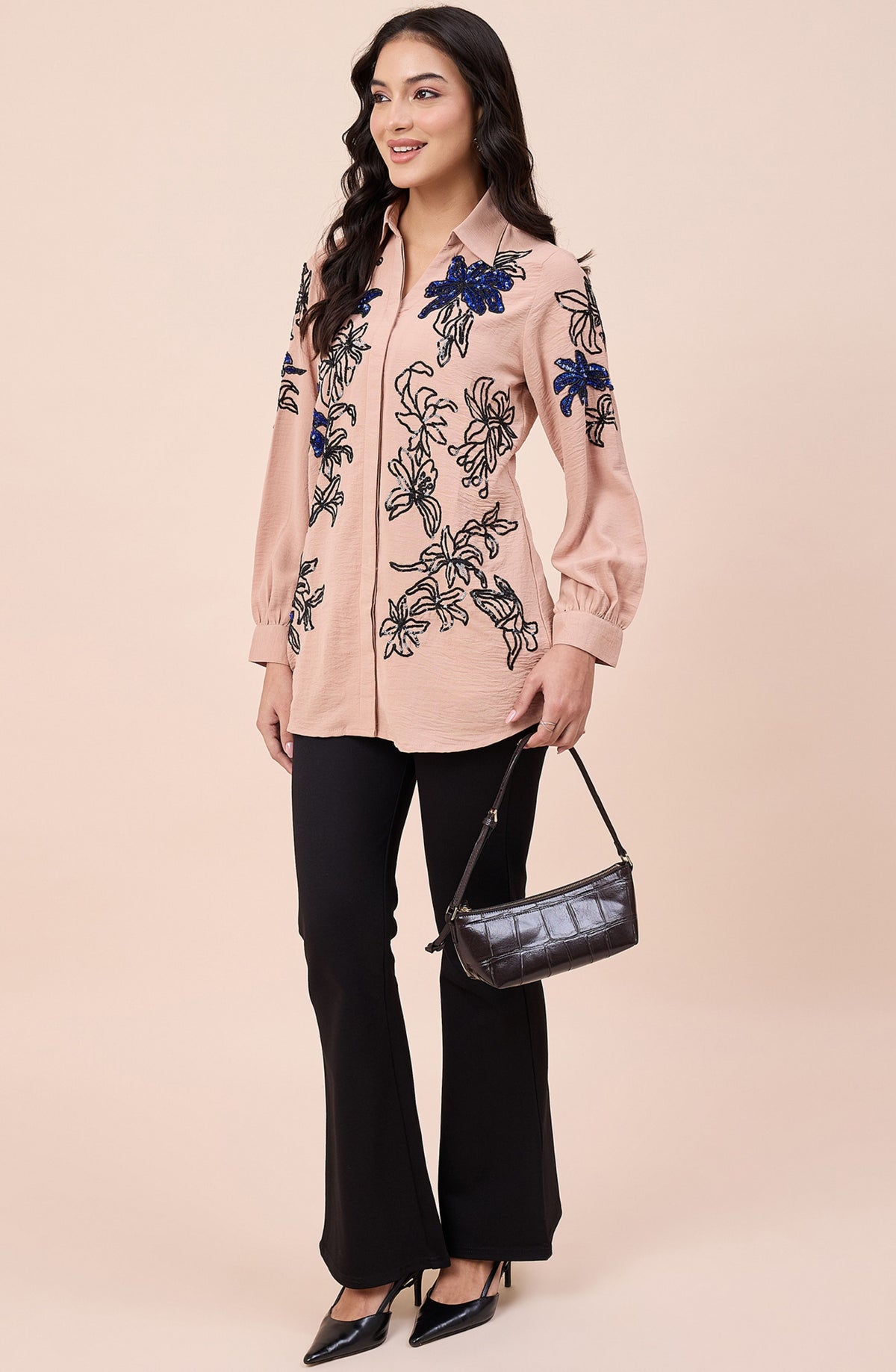Blush Pink Embellished Floral Shirt