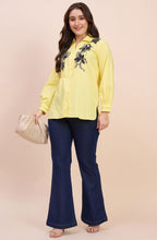 Yellow Shirt with Navy Sequin Floral Embroidery