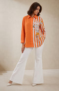 Orange Floral Striped Cotton Modal Shirt