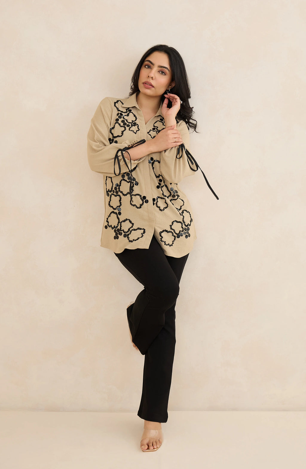 Beige Sandstone Embellished Shirt