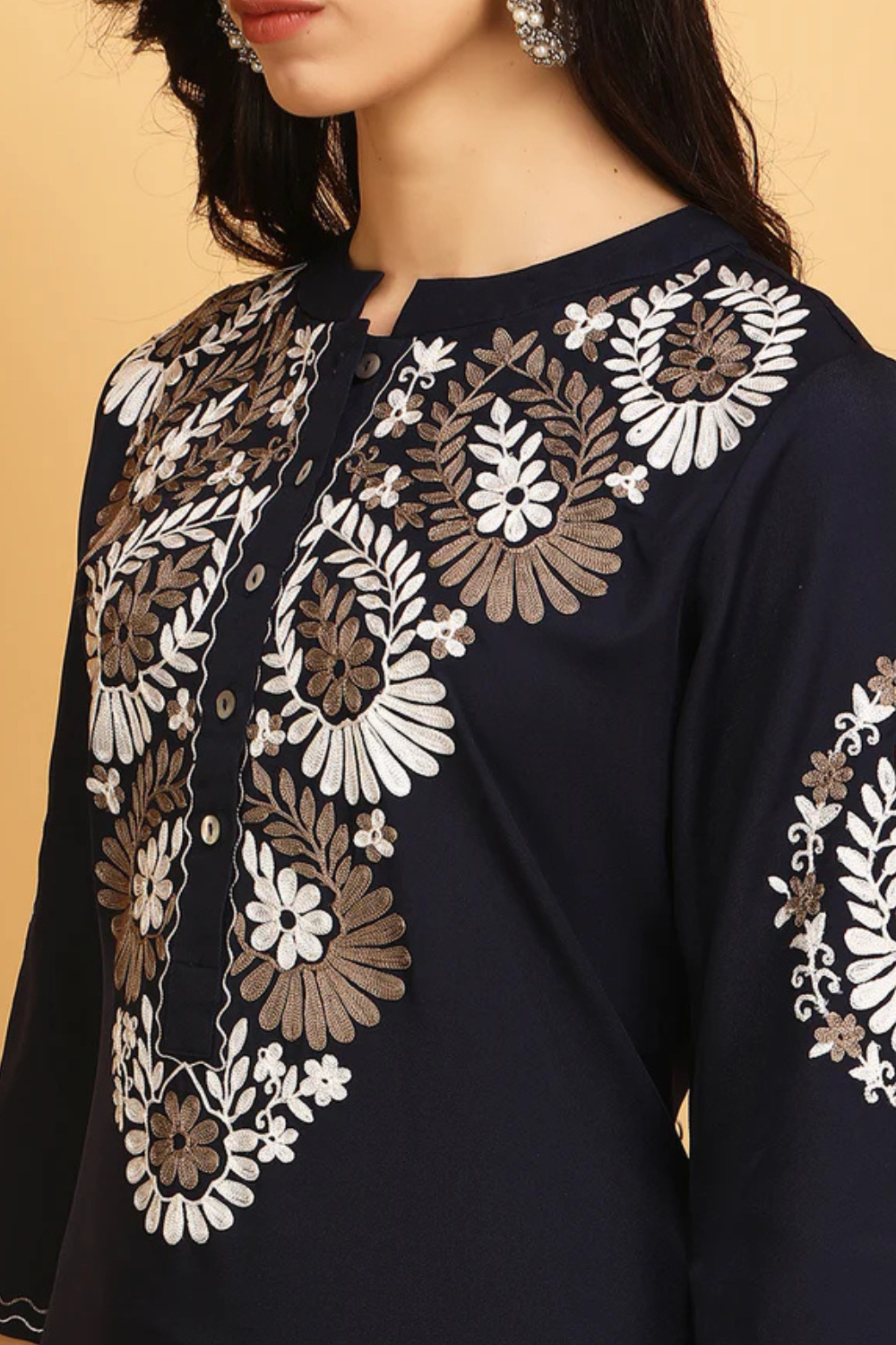 Navy Blue Embroidered Kurta Set