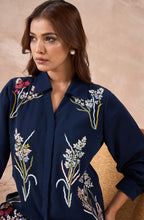 Navy Blue Shirt with Multicolour Wildflower Embroidery