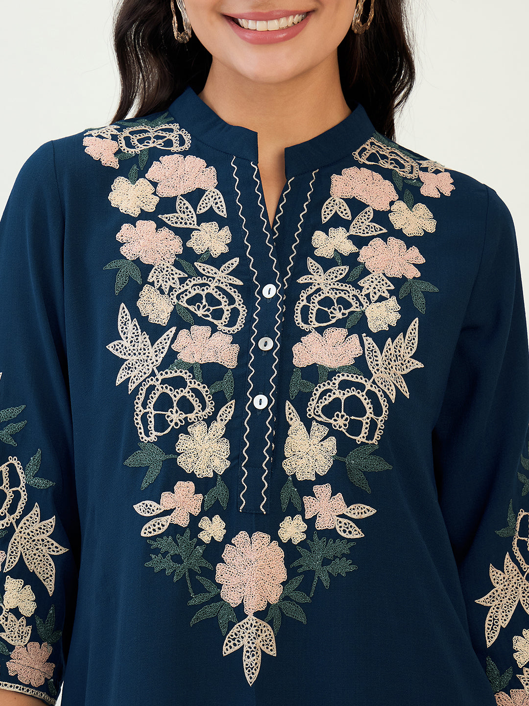 Teal Embroidered kurta set