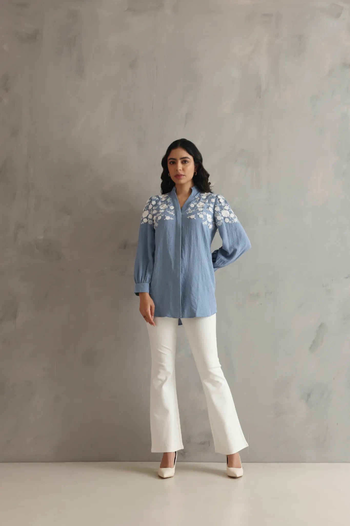 Embroidered Ice Blue Shirt