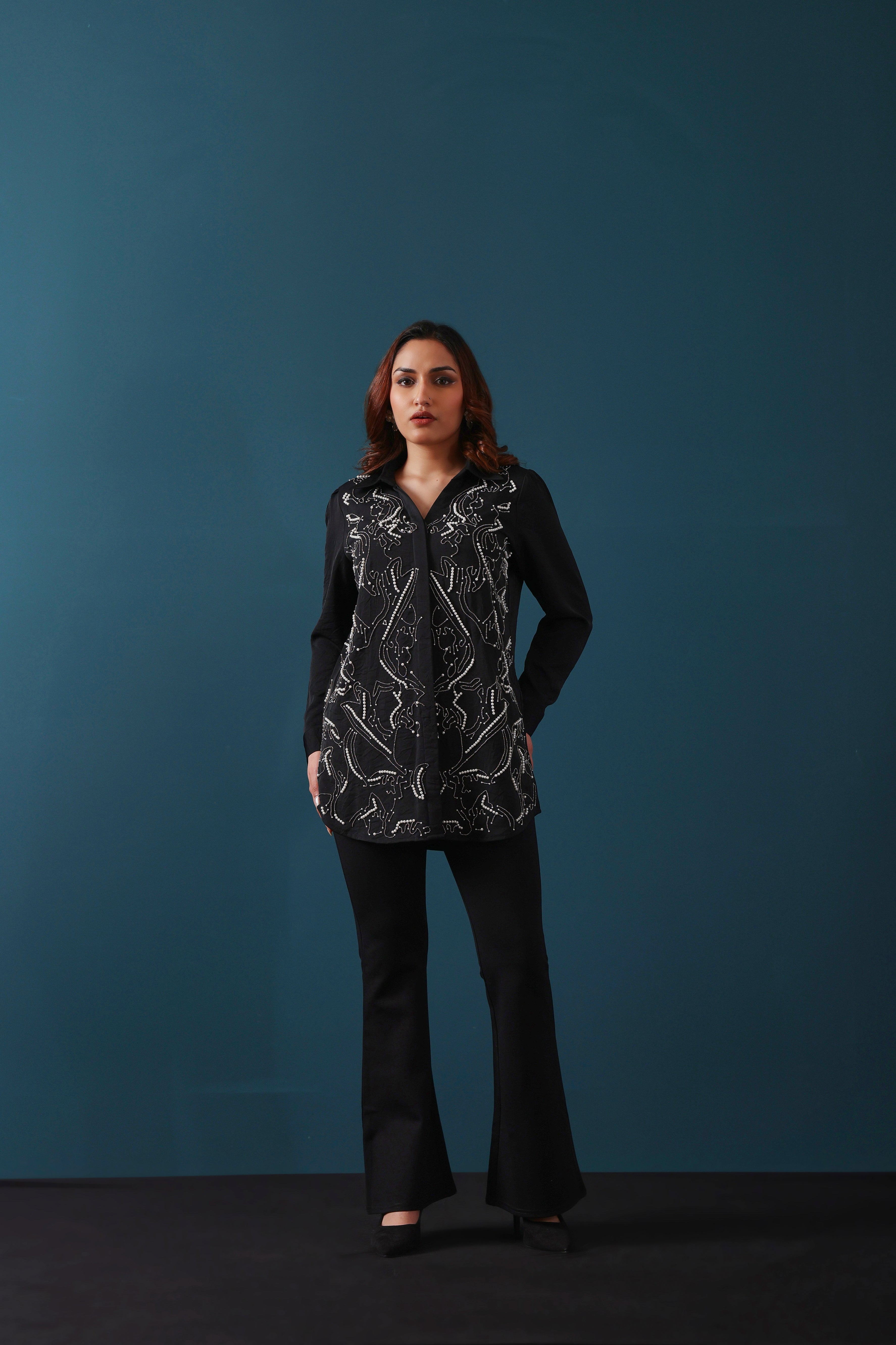 Black & Pearl Embellished Shirt