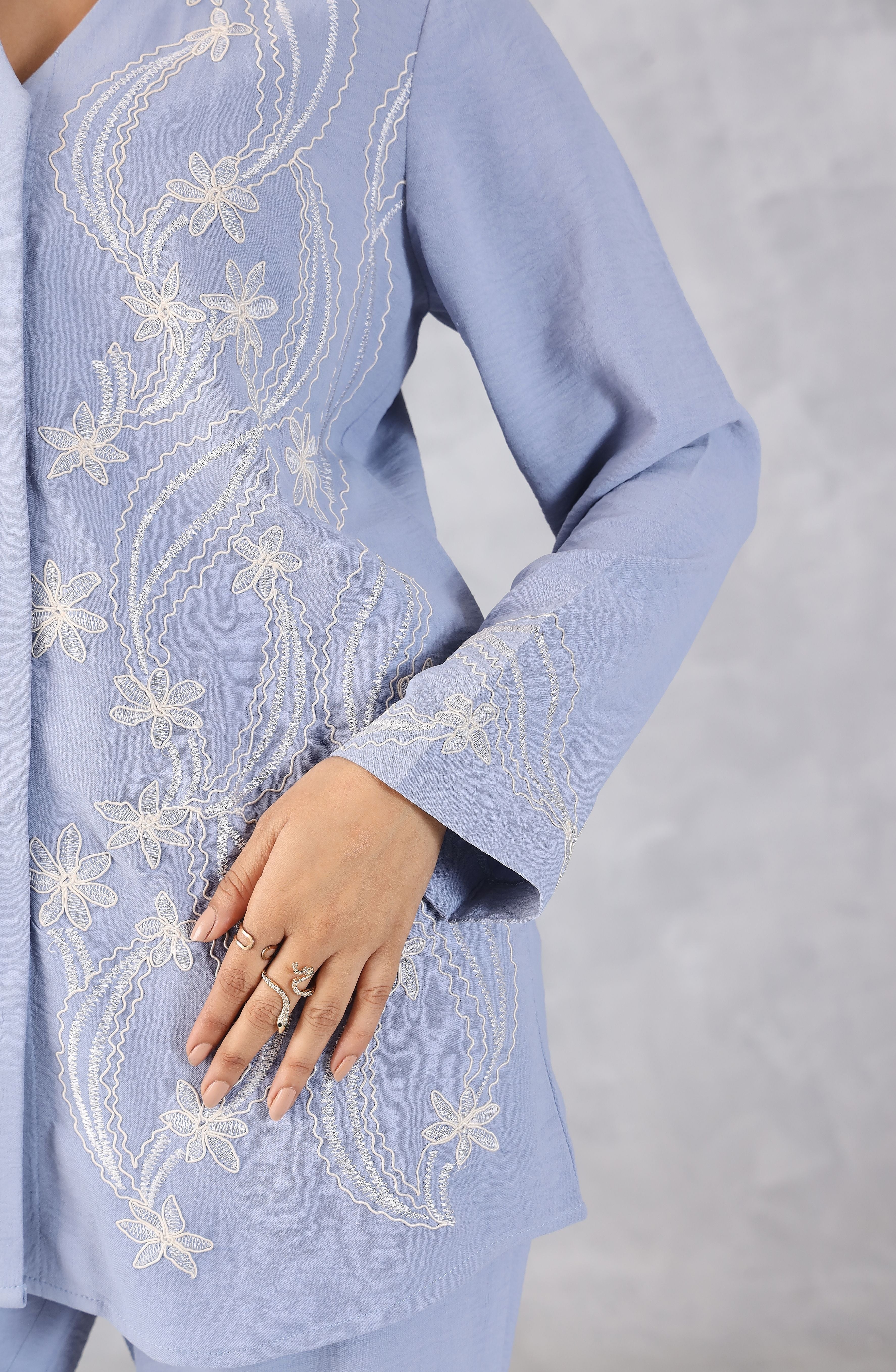 Azure Sky Blue Embroidered Co-Ord Set