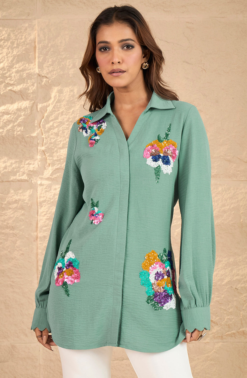 Mint Green Embellished Shirt
