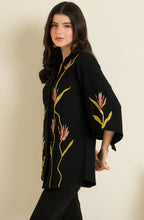Black Shirt with Bird of Paradise Embroidery