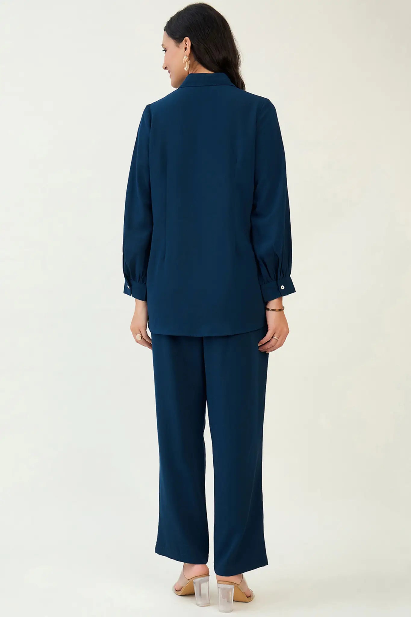 Navy Blue Leaf Embroidered Co-ord set