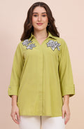 Lime Green Shirt with Sequin Floral Applique