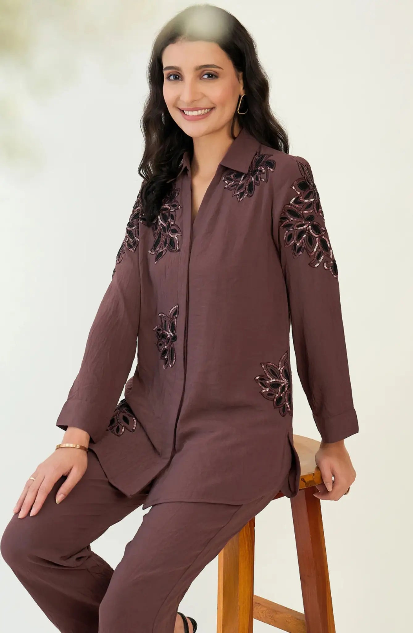 Black and Brown Embellished Co-ord Set