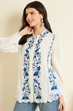 White Floral Embroidered Shirt