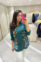 Green Floral Embellished Shirt