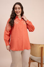Rust Orange Shirt with Golden Vine Embroidery