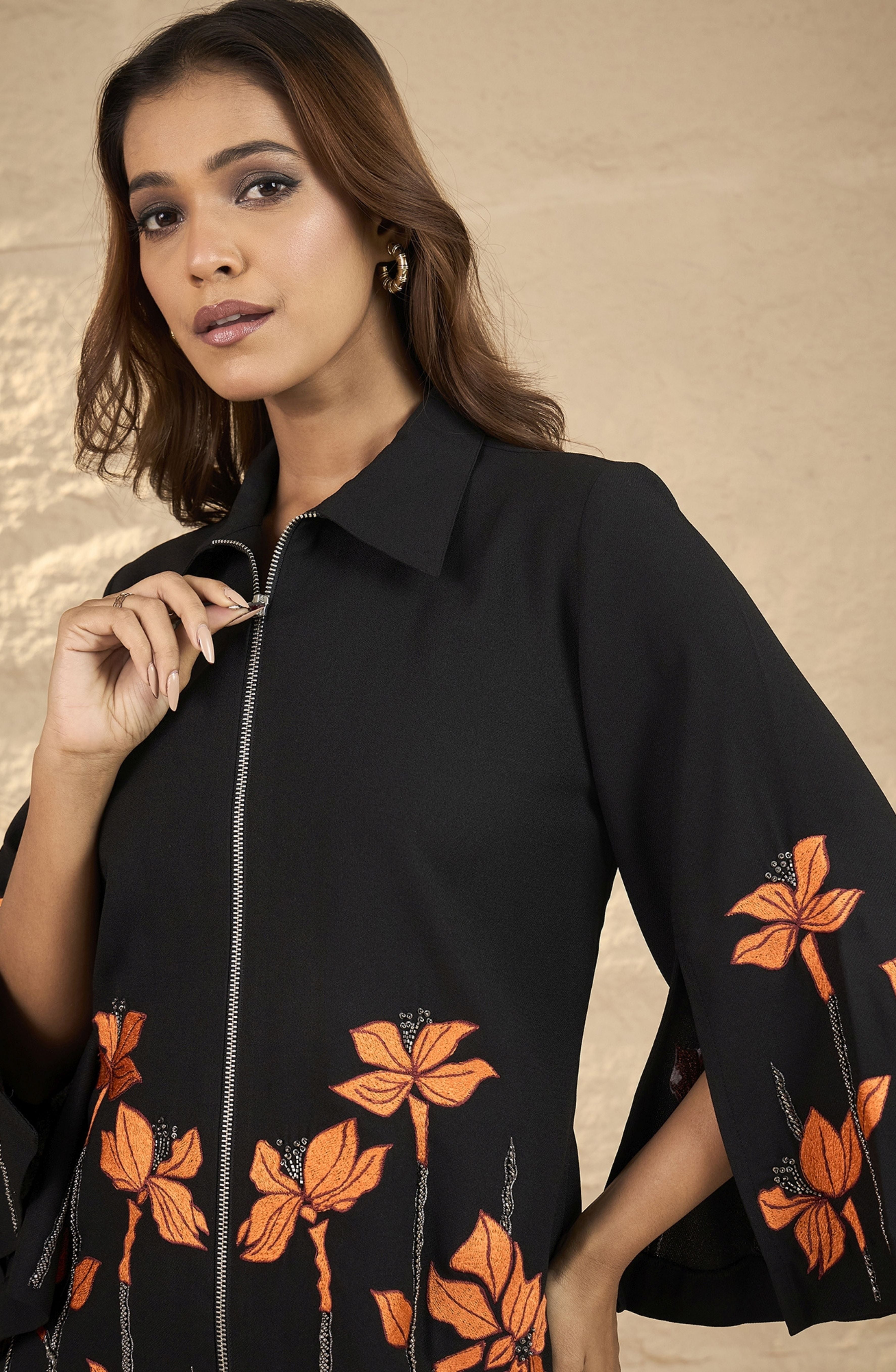 Black Floral Zipper Co-Ord Set