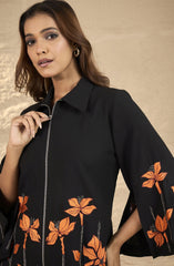 Black Floral Zipper Co-Ord Set