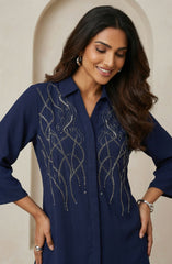 Navy Blue Elegant Embellished Co-Ord Set