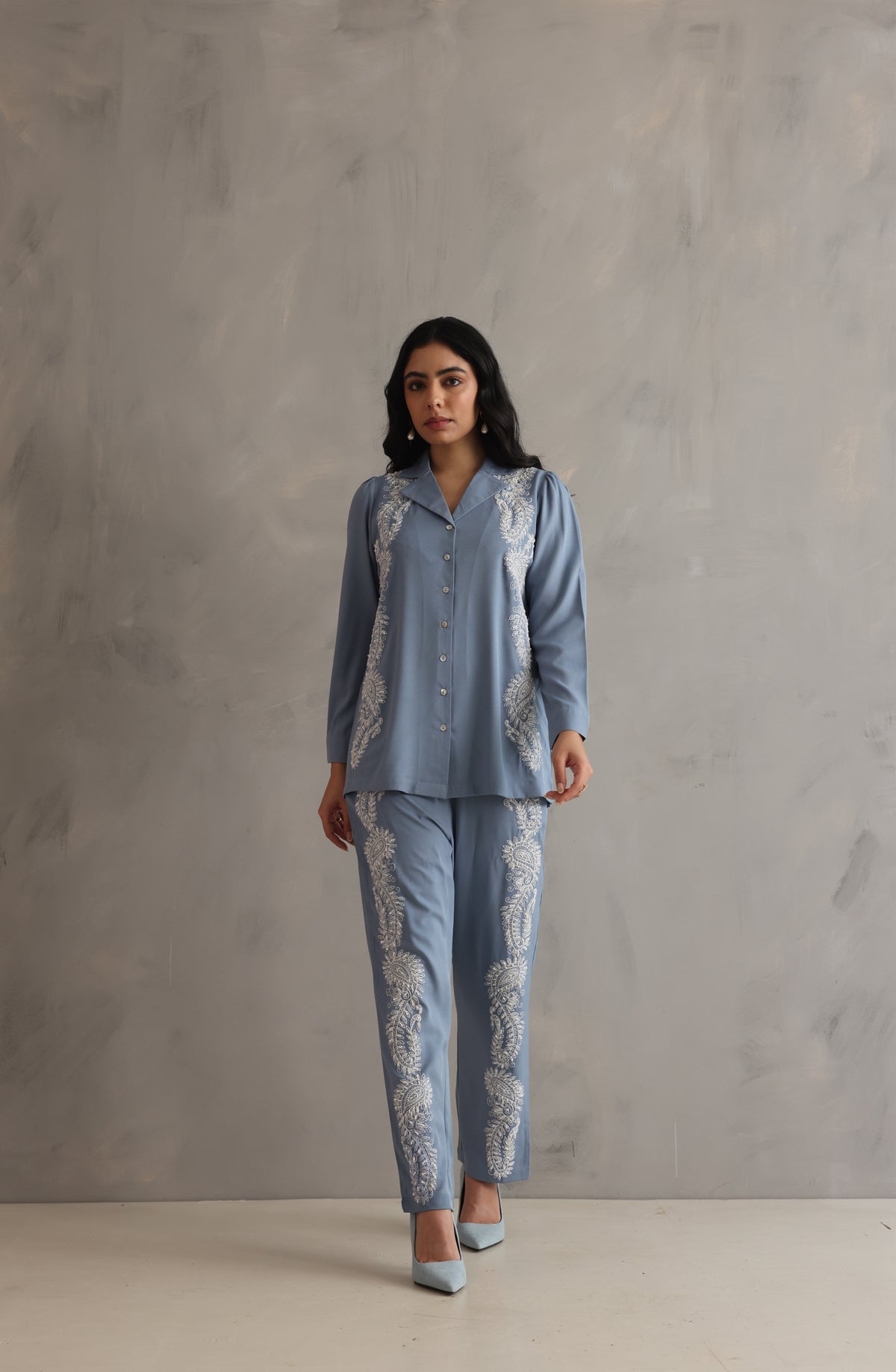 Sky Blue Embroidered Co-ord Set