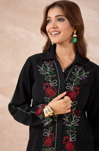 Black Multicolour Botanical Embroidered Shirt