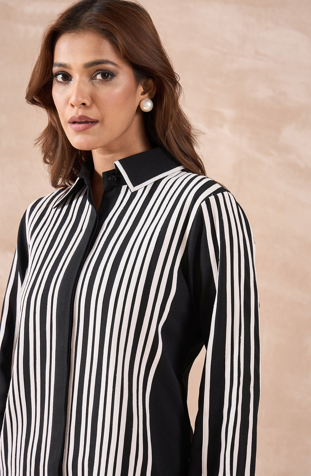 Black & White Striped Shirt with Contrast Collar