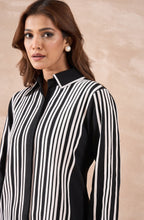 Black & White Striped Shirt with Contrast Collar