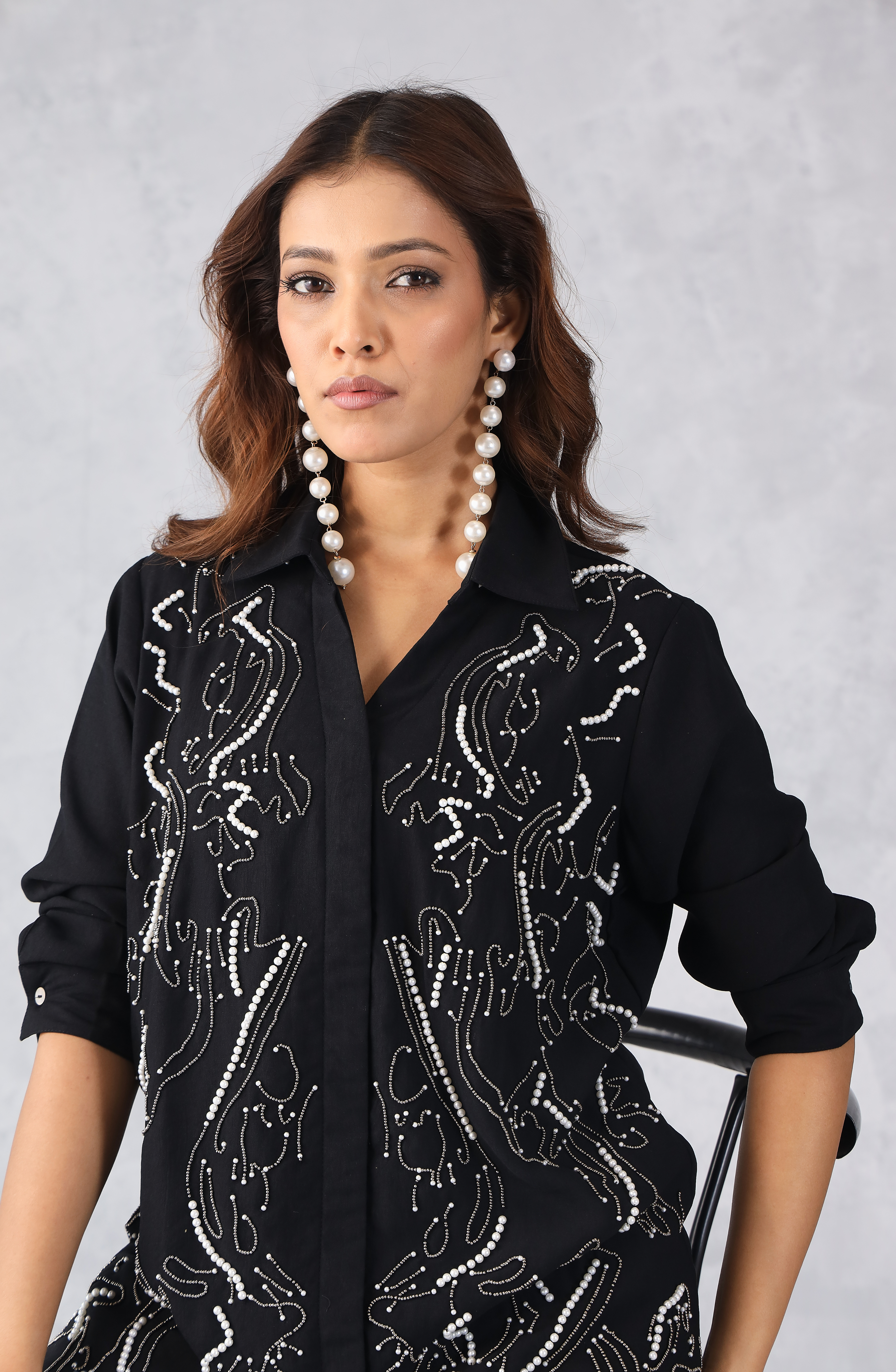 Black & Pearl Embellished Shirt