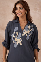 Charcoal Grey Shirt with Abstract Coral Applique
