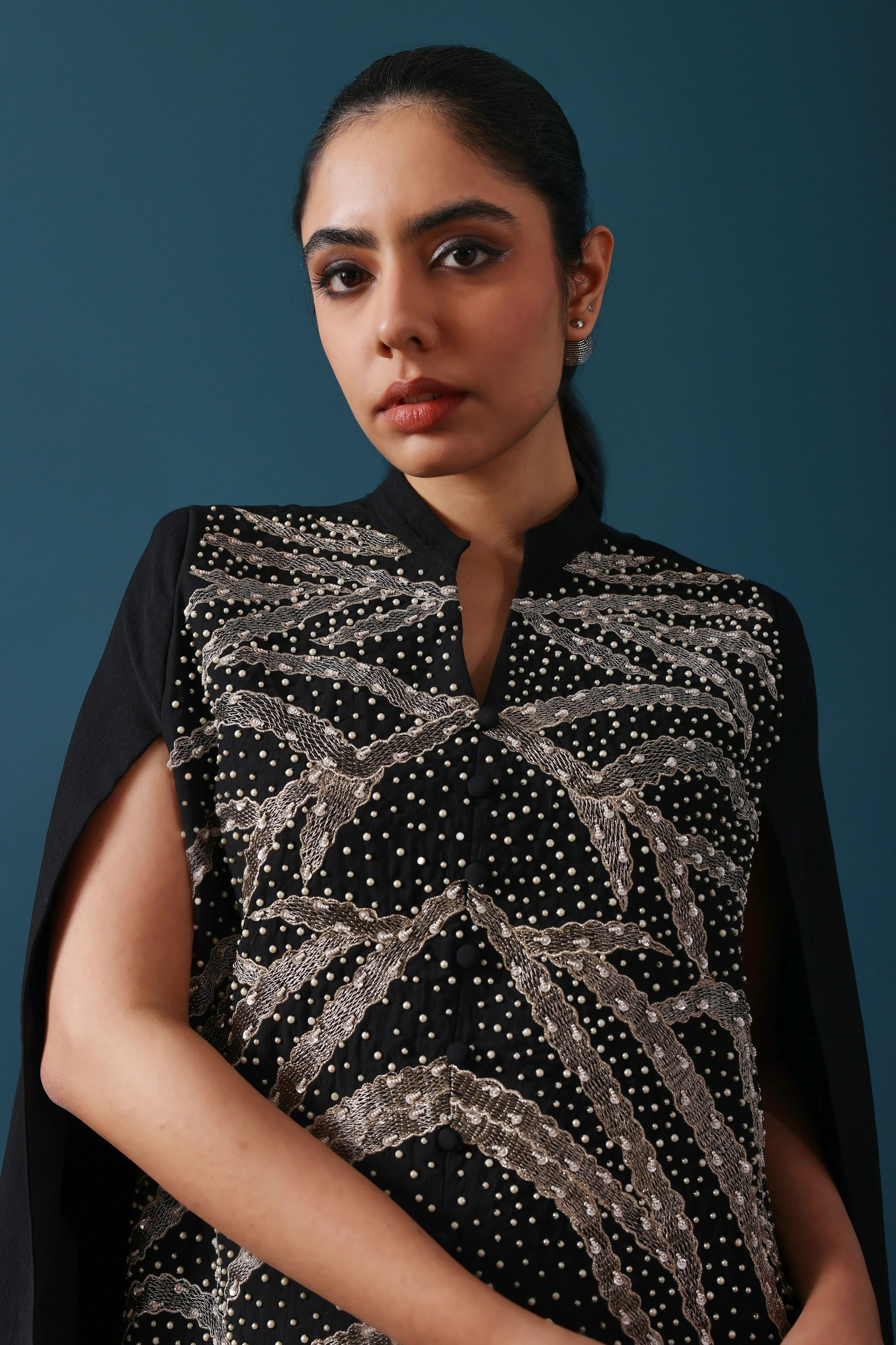 Black Cape with Zari Embroidery
